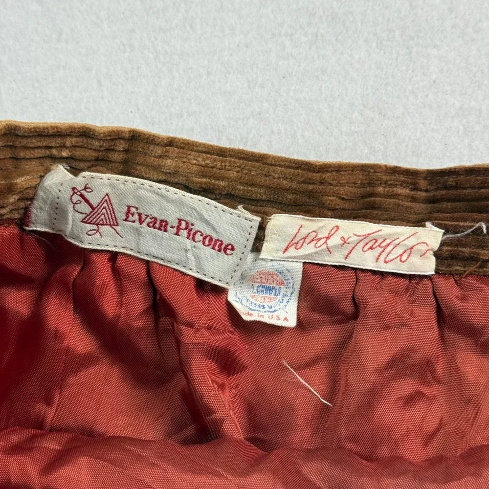 Vintage Evan-Picone Lord & Taylor Brown Corduroy A-Line Skirt Lined Pockets USA‎
